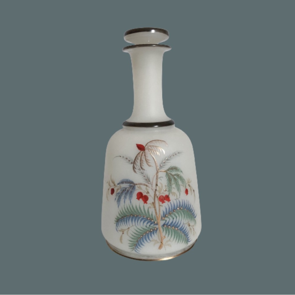 Vintage antique frosted glass barber bottle w/ enameling
